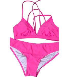 Pink Two-Piece Bikini Swimsuit – Strappy & Stylish